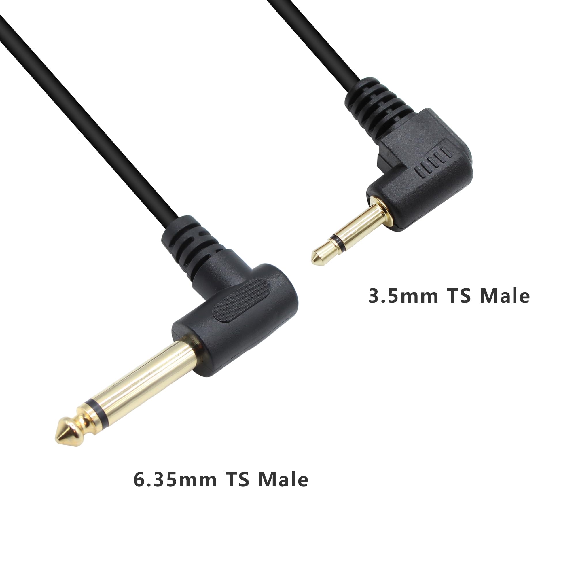 Cable TS de 90 grados 1/8 a 1/4 TS, ángulo recto de 3,5 mm mono macho a 1/4 mono macho, cable de audio para guitarra, portátil, altavoz, amplificadores (19 pulgadas)