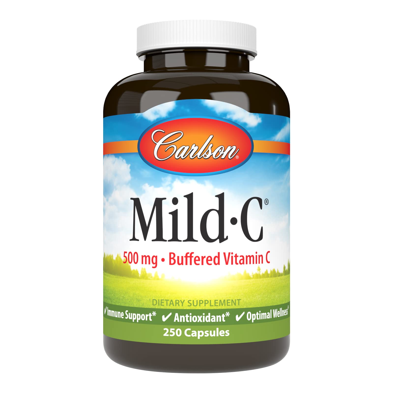 Carlson Mild-C, 500 mg, Buffered Vitamin C, Gentle on Teeth, 250 Capsules