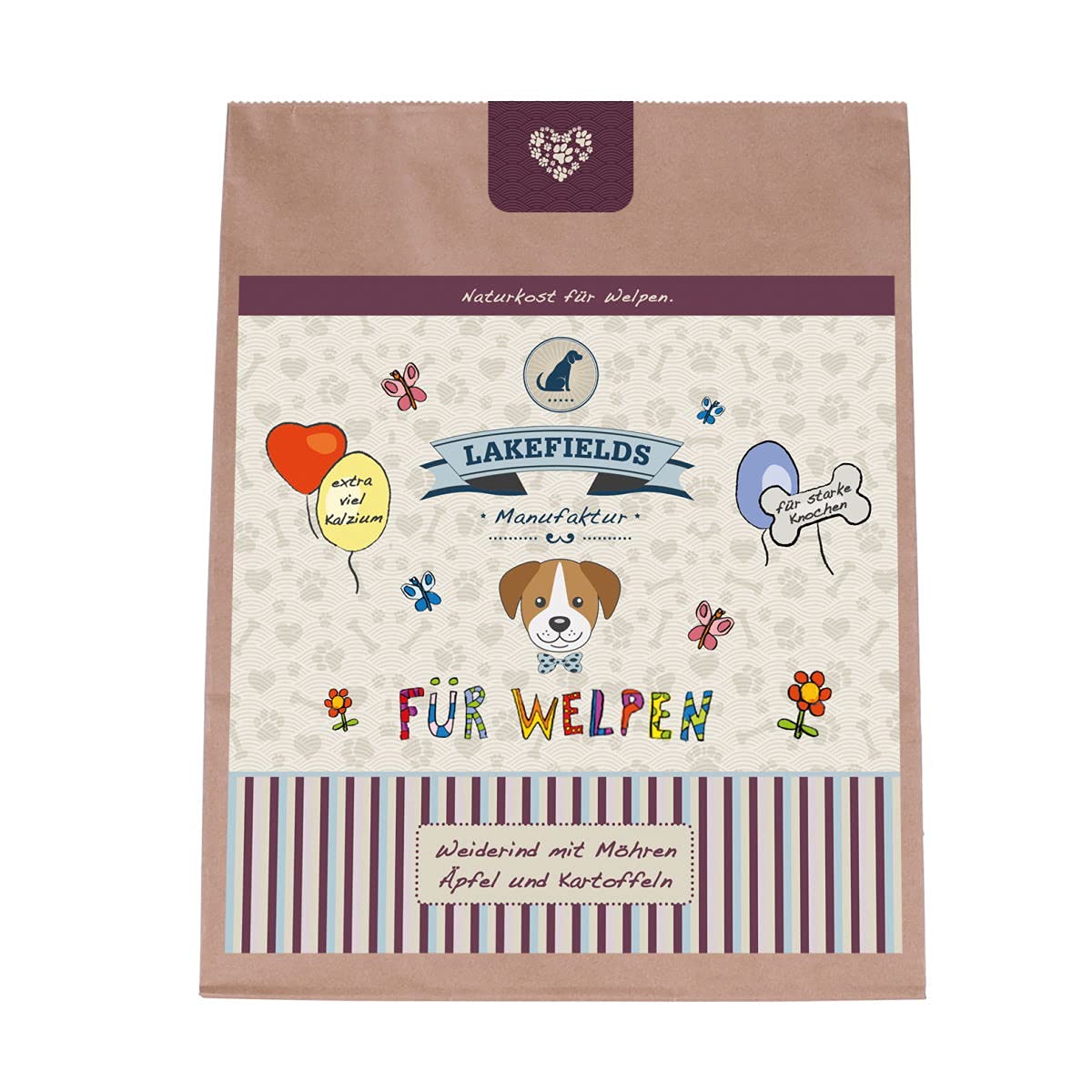Lakefields Carne seca prémium para cachorros con calabacín, manzanas y zanahorias para cachorros, tamaño: 2 x 2,5 kg