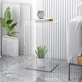 Acrylic Side Table, Transparent Corner Table for Bedroom, 2 Tier End Table...