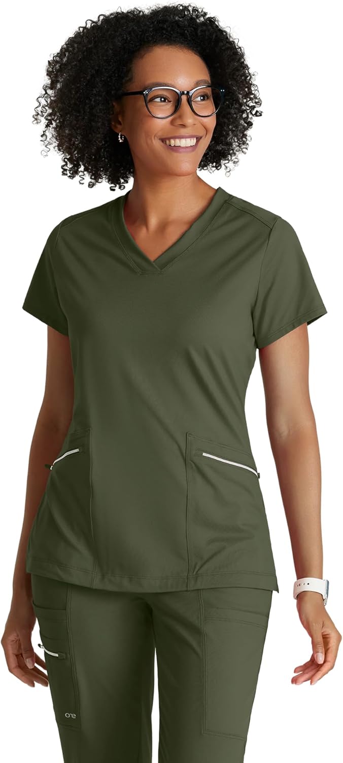 BARCO One Performance Knit Victory Classic Fit Scrub Top for Women – 2-Pocket, V-Neck Shirt with 360 Spandex Stretch