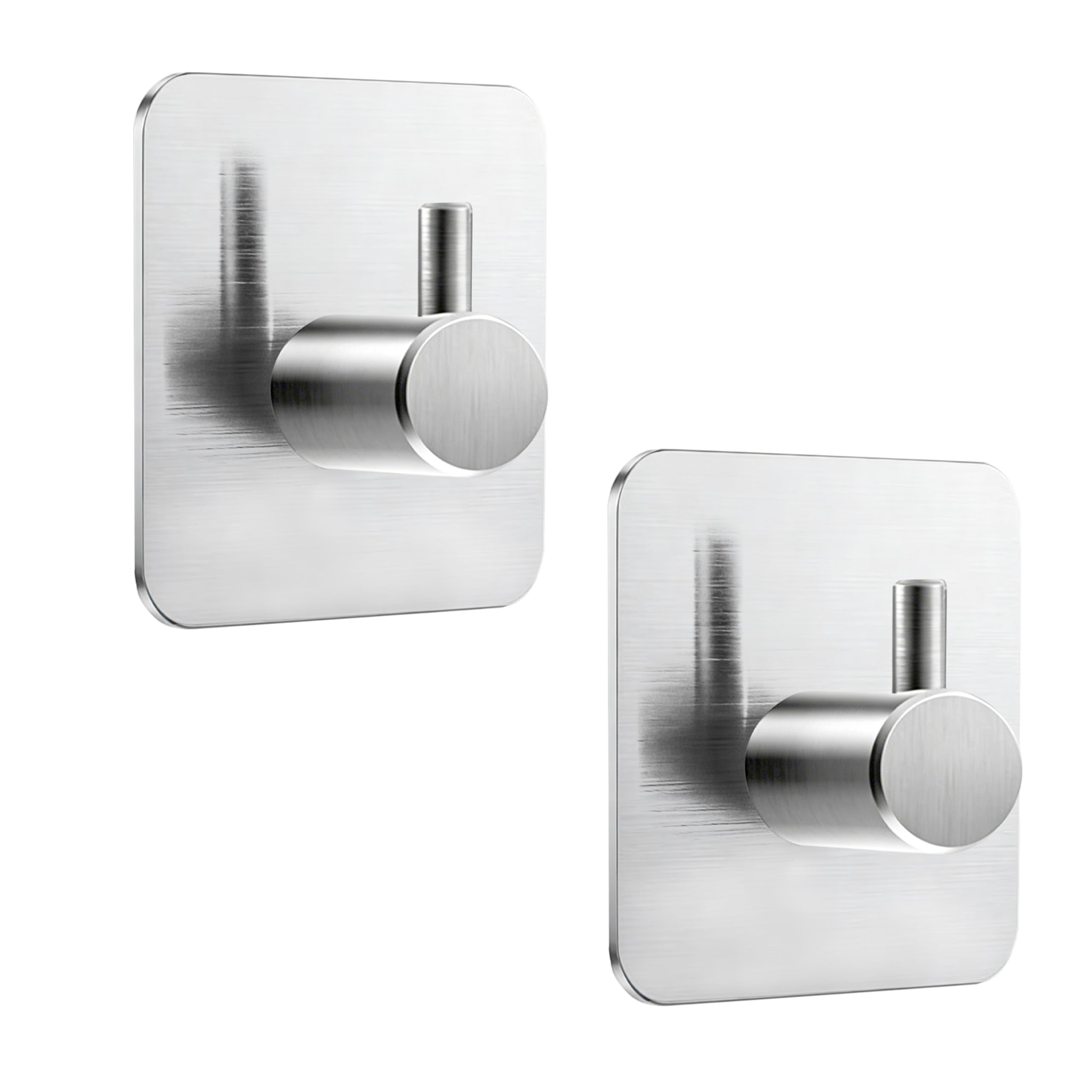 AiTodos® 2 Pack Self Adhesive Hooks, Stainless Steel Heavy Duty Sticky Hooks, Max 5kg Load Stick on Wall Hooks for Hanging Towel Coat Key, No Drill Wall Hangers for Bathroom Kitchen Door (Silver)