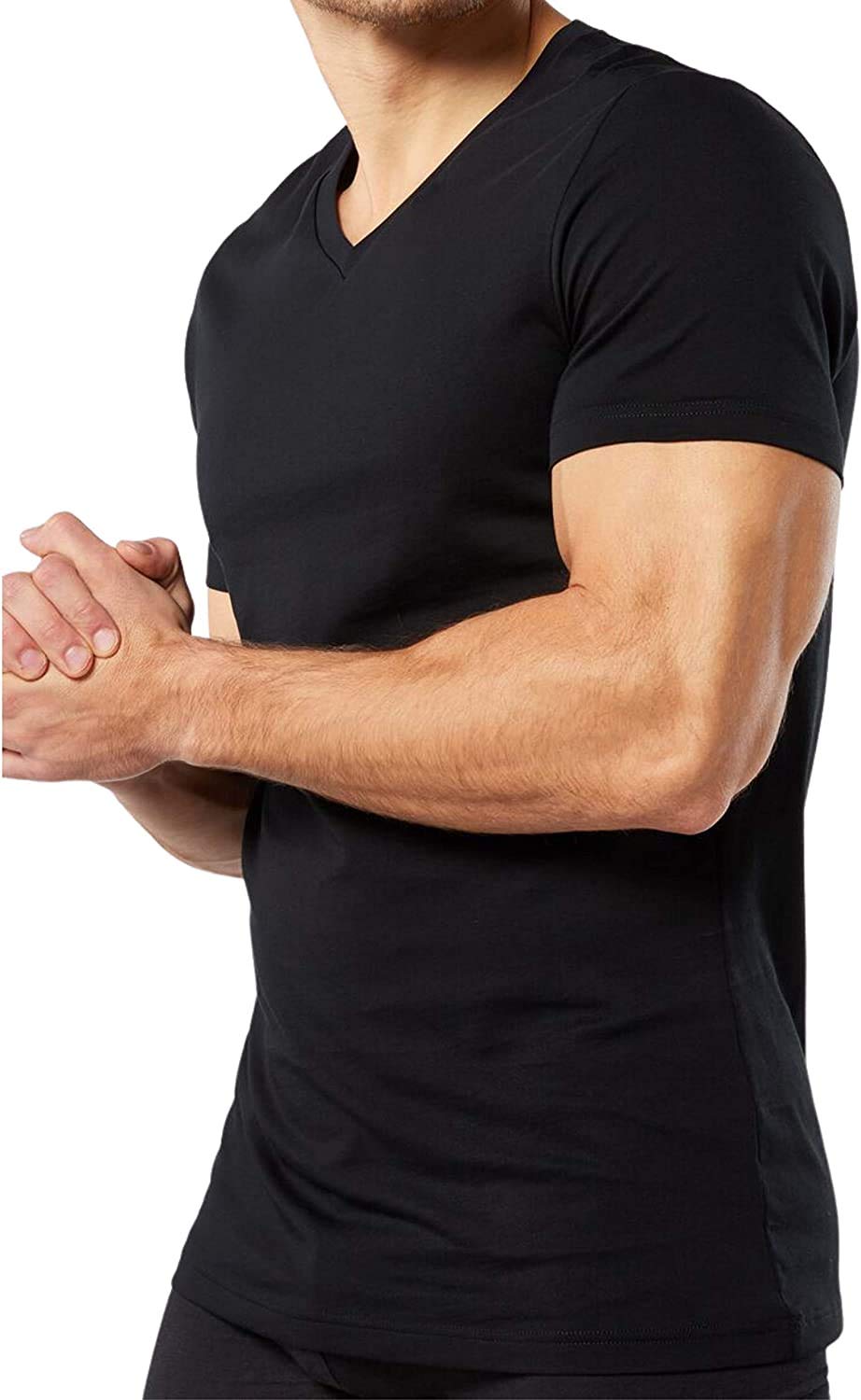 Baci e AbbracciBaci & Abbracci® - Men's Intimate T-Shirts Stretch Cotton V-neck Pack of 3 T Shirt Men Short Sleeve Cotton Two-Elastic T-Shirt Men Black White and Colorful - Black - XL