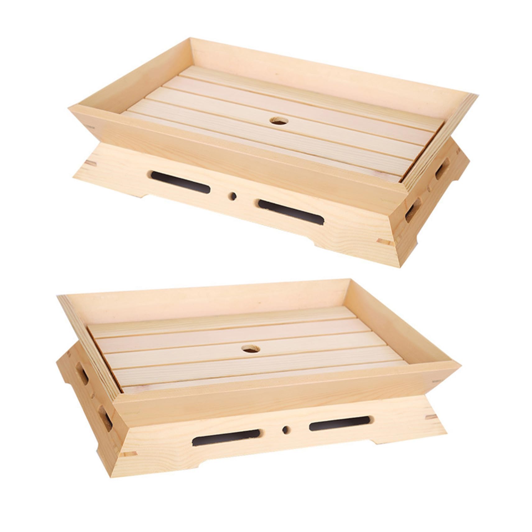 SHINEOFI Plato Japonés para Sashimi de Madera Rectangular 2 Piezas | Color Beige, Apilable Limpieza Fácil, para Aperitivos en Restaurante Casa