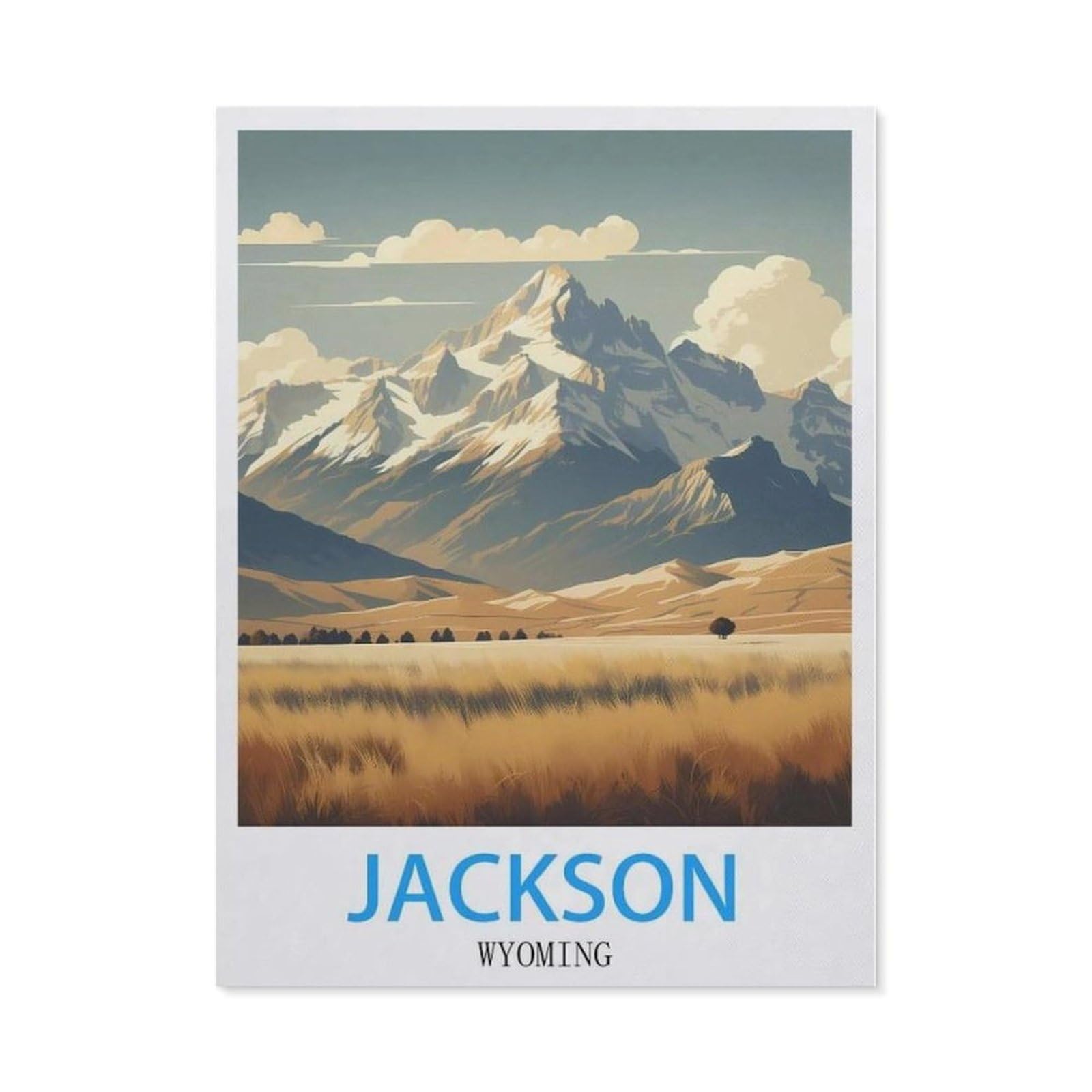 Beayodkp （30 X 40 Cm/11.81 X 15.74 Inches） 5D Diy Diamond Painting Kit，Jackson Wyoming Vintage Travel Poster，Round Resin Diamond Cross Stitch, Home Decoration Gift-Cc53