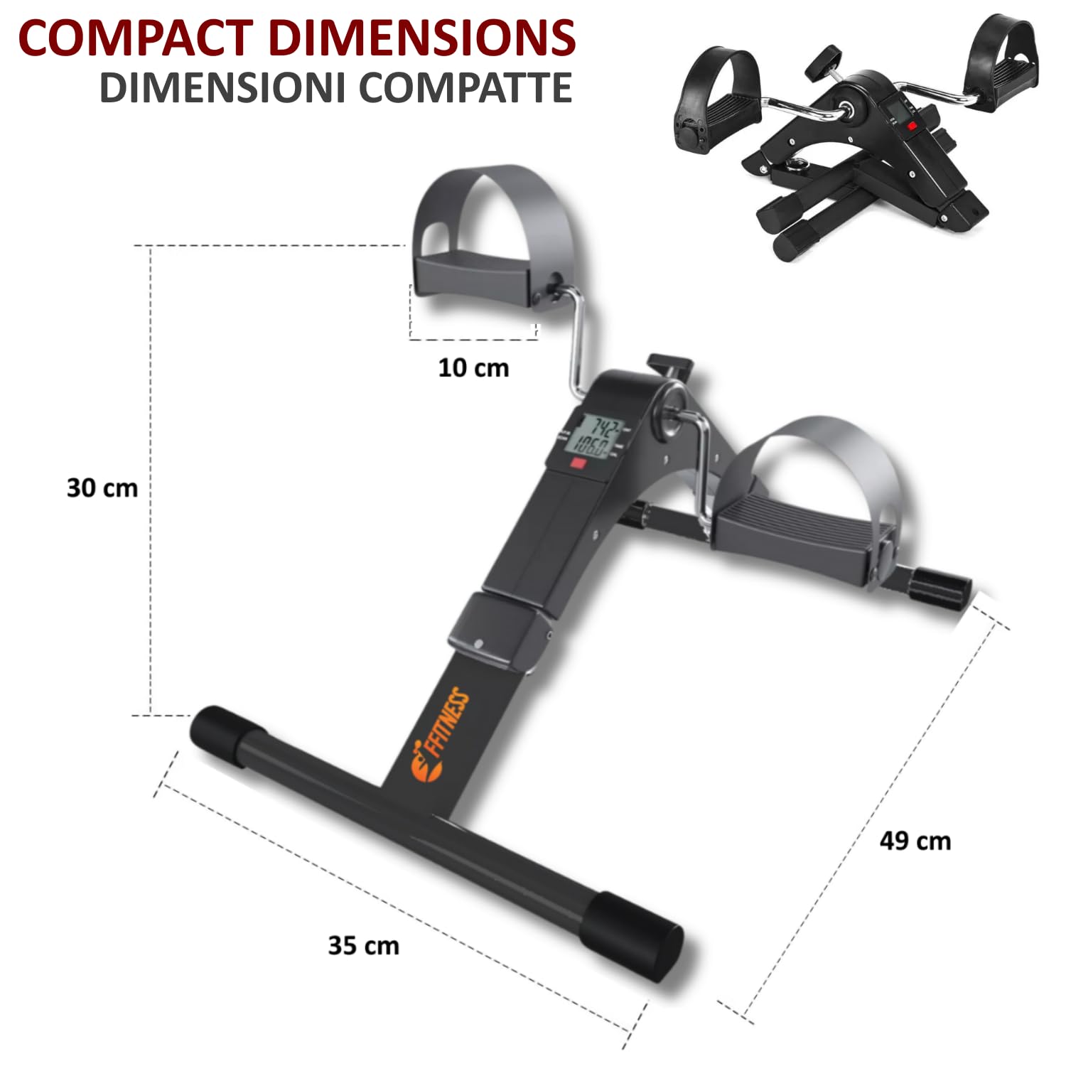 FFitness Cyclette Pedaliera Mini Bike per Riabilitazione Motoria Monitor LCD Resistenza Regolabile Pieghevole Allenamento Gambe e Braccia