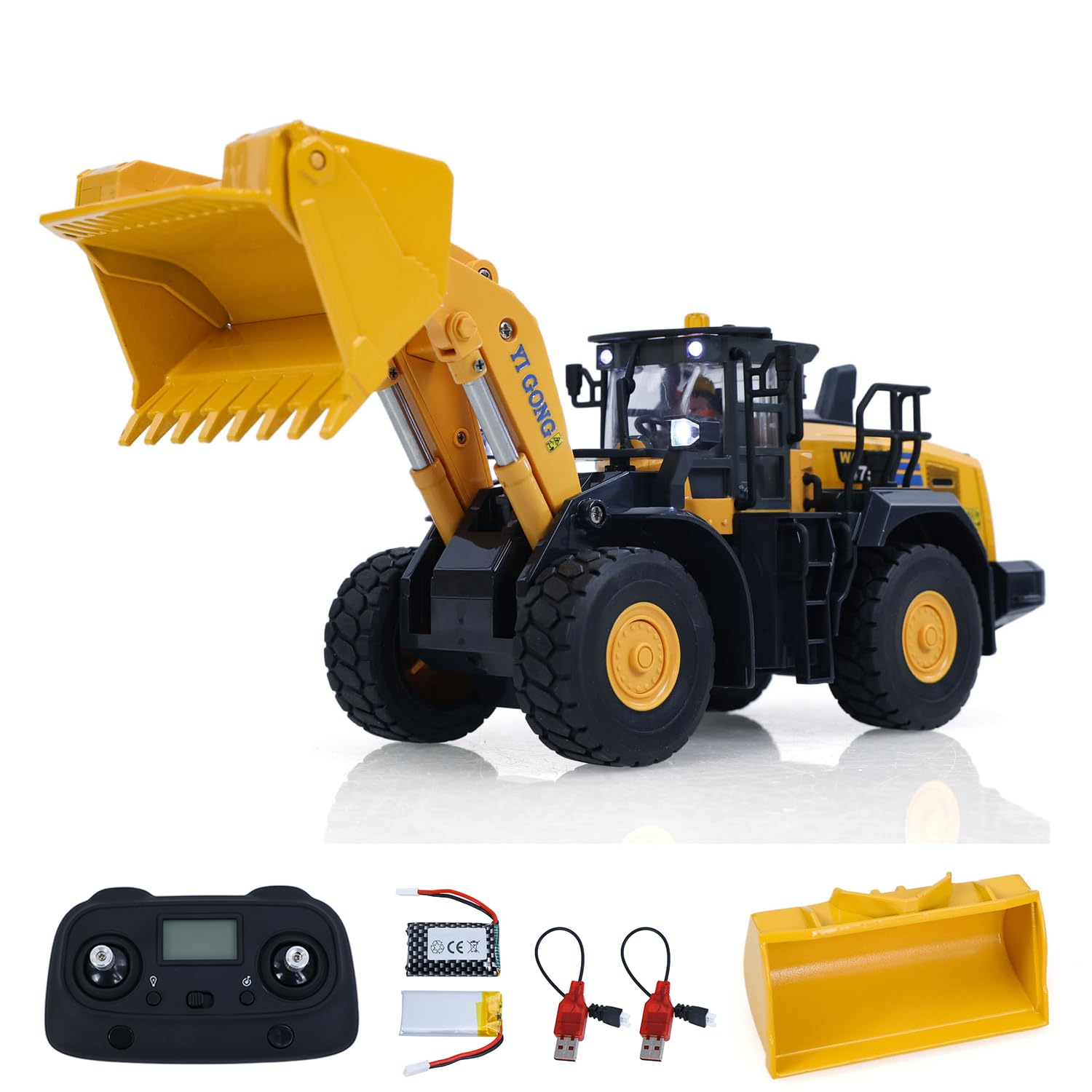 TOUCAN RC HOBBY Yigong New Half Metal 1/50 Electric Remote Control Loader Ready to Run WA475 Mini RC Engineering Vehicle Model Lights Sounds Desktop Level Gift