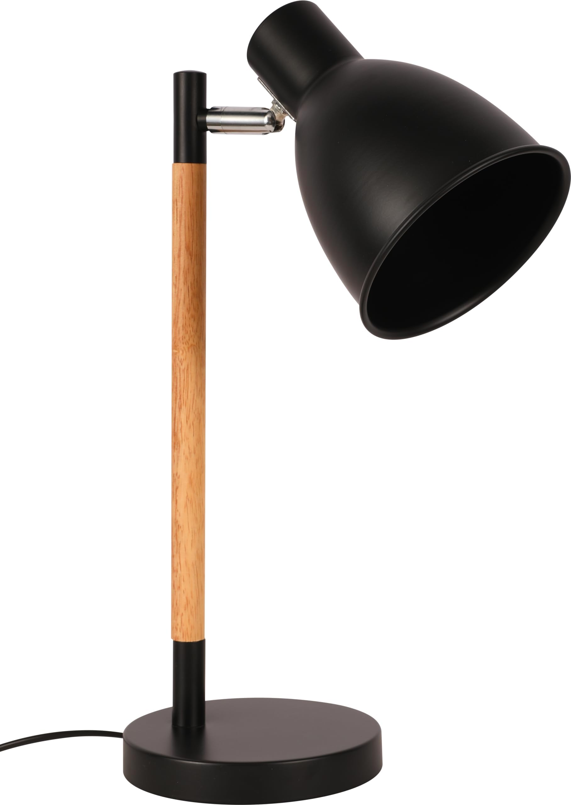 LED Desk Lamp | Nordic Elegance Rotatable Table Light with Dominant Wood Feature | Replaceable E27 Edison Screw Bulb Holder | for Bedside Reading Office Work Architects Students - Black