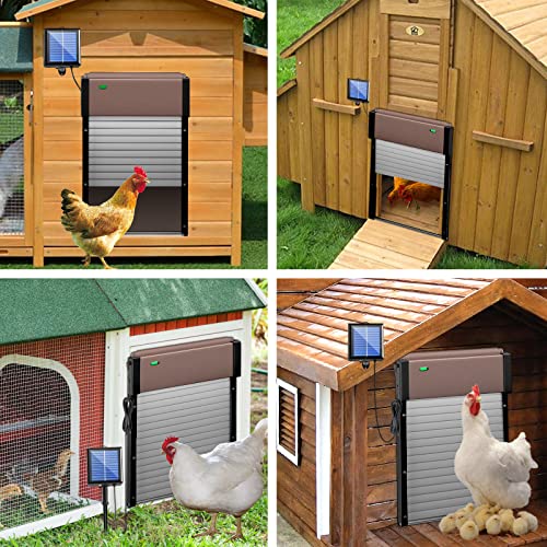 Automatic Chicken Coop Door, Solar Powered Chicken Door With Timer & Light Sensor, Full Aluminum And Weatherproof Multi-Modes Poultry Coop Door With Anti-Pinch Design(Brown) #TOP5