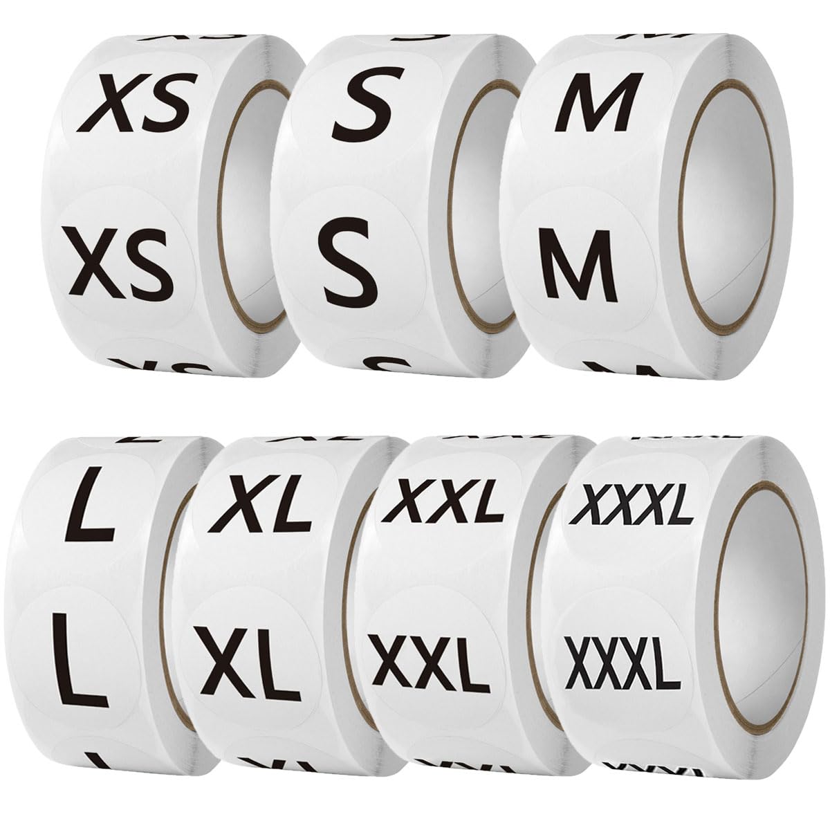 3500 Pieces Clothing Size Round Sticker, 1"inch Circle Clothes Size Labels, 7 Rolls 500 pieces/roll Self Adhesive Apparel Sizing Tags for T Shirts Trousers Skirt Retail (XS S M L XL XXL XXXL, 2.5 cm)
