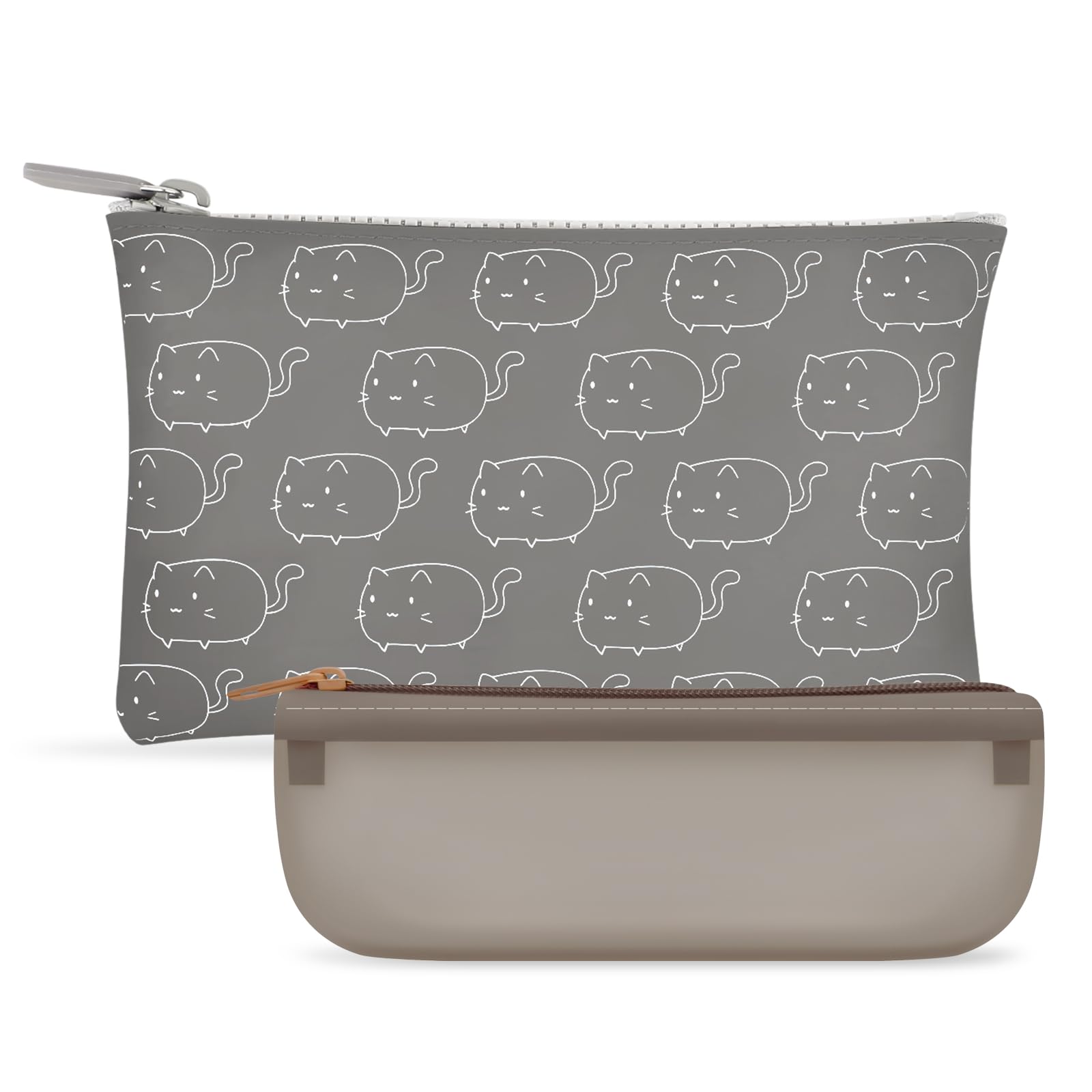 Manmihealth Cute Cat Silicone Makeup Bag, Cosmetic Bags for Women, Makeup Brushes Holder Travel, Portable Purse Pouch for Travel Essentials, Zipper