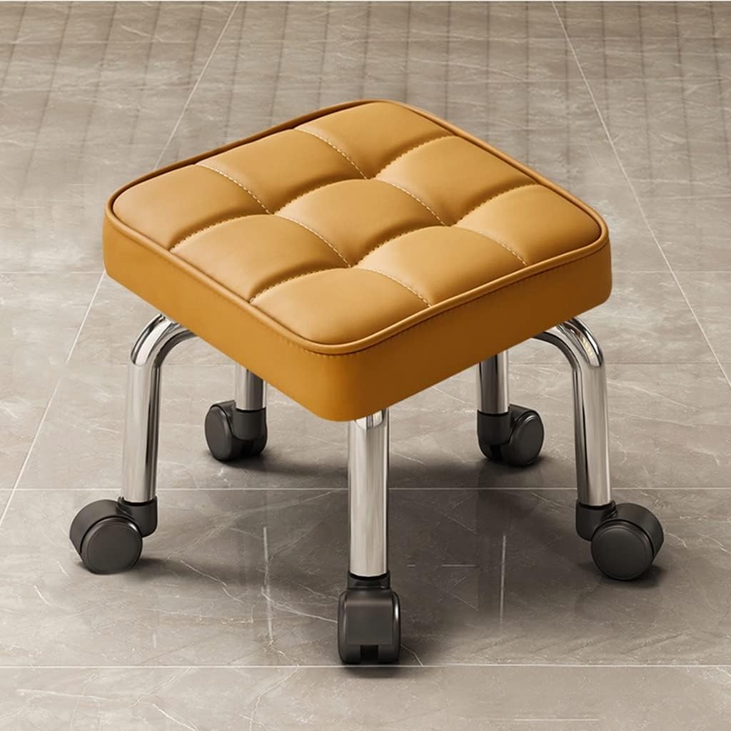 Rotating Low Stool Square-Shaped Low Rolling Stool, Roller Seat Short Stool, with Universal Swivel Caster Wheels Leather Low Small Stools, Garage Shop Roller Upholstered Seats