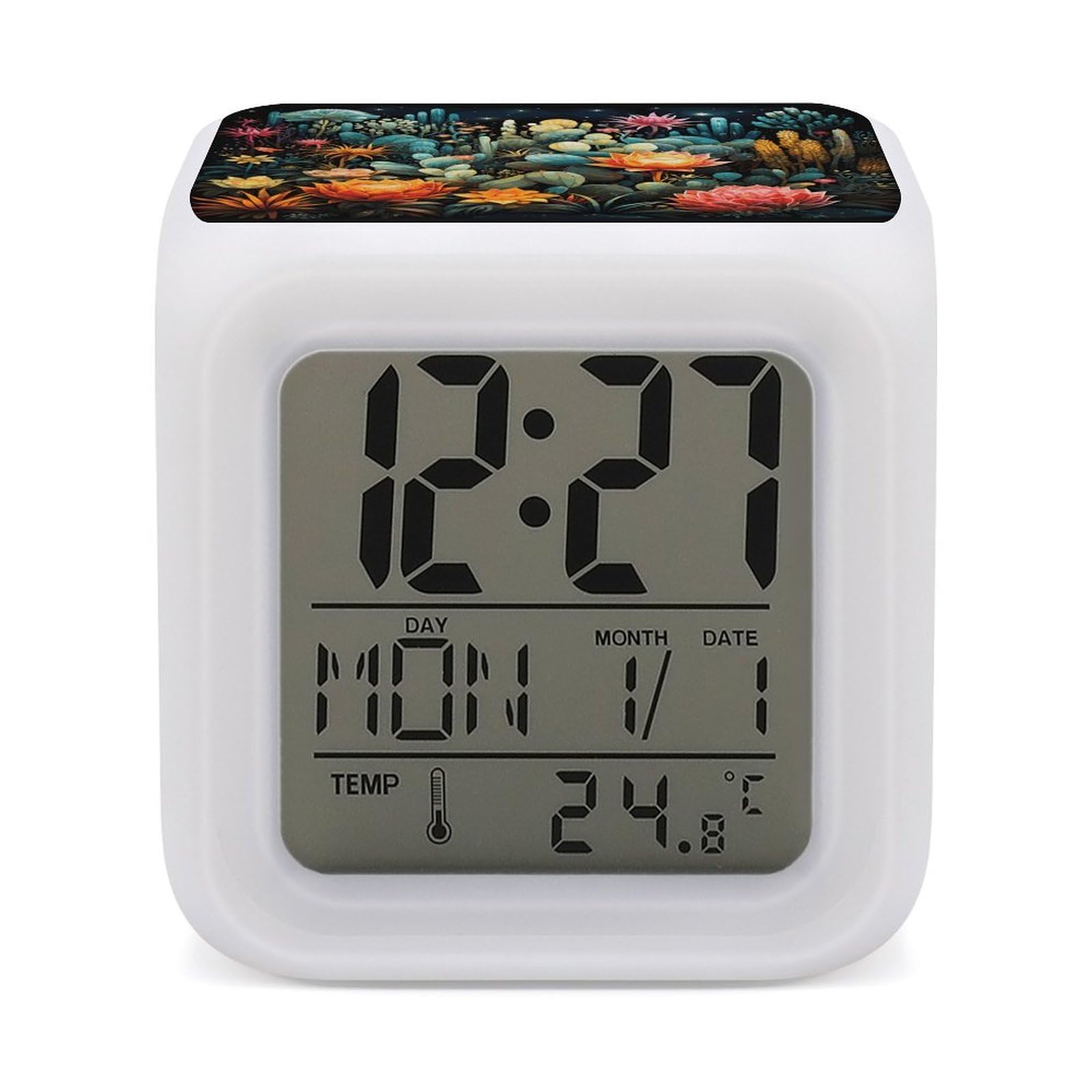 FekiLoot Colorful Cactus Pattern Alarm Clock for Heavy Sleepers Wake Up Digital Clock with 7 Color Changing Night Light Super Loud Digital Alarm Clocks Small Machine Alarm Clocks