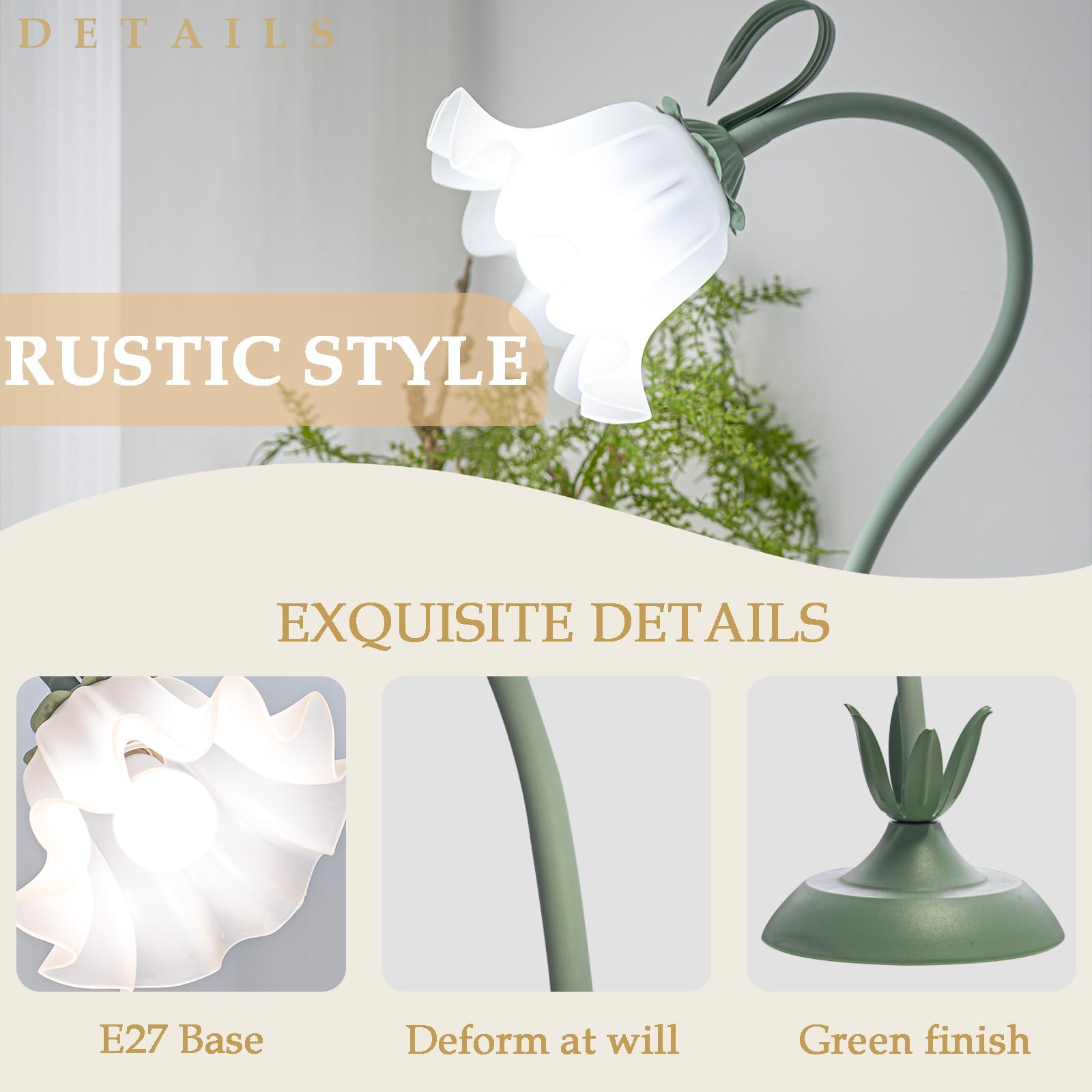 Fiori Lampada da Comodino,Flessibile DIY Lampada da Tavolo con 3-Luci,Lampada da Scrivania da Lettura Moderno Dimmerabile,Lampada da Comodino per Ragazze,Soggiorno,Camera Da Letto,Verde.