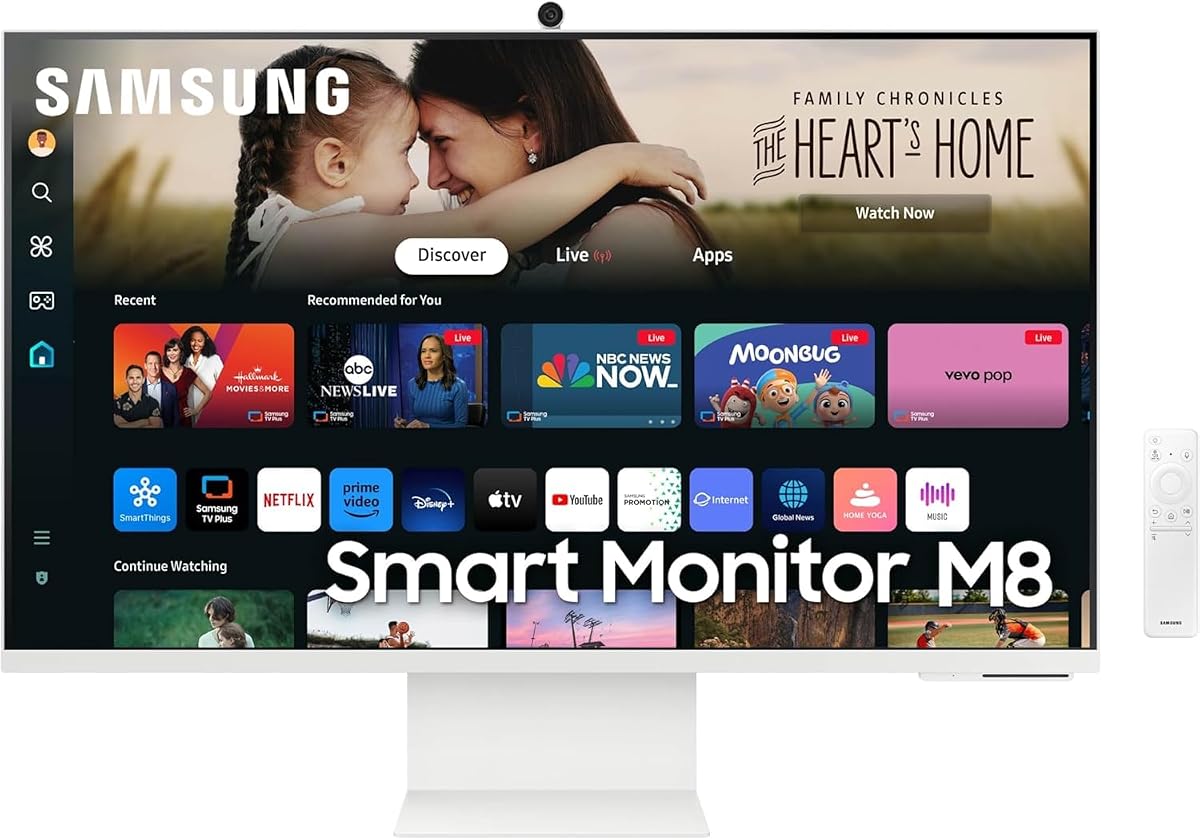 Samsung 32-Inch M8 (M80D) 4K UHD Smart Monitor with Streaming TV, Speakers, HDR10+, AI Upscaling, Ergonomic Stand, Slimfit Camera, Gaming Hub, USB-C, (LS32DM801UNXZA) (Renewed)