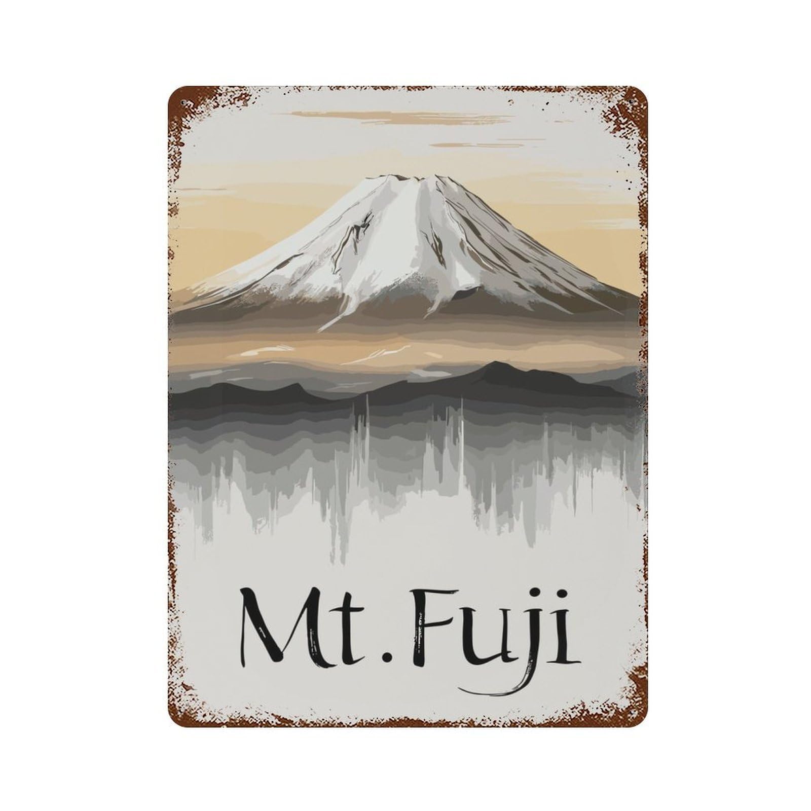 Garage Style Tranquil Mt Fuji Japan Aged Metal Wall Plaque 15.7"x11.8", Novelty Wall Decor for Bar And Workshop