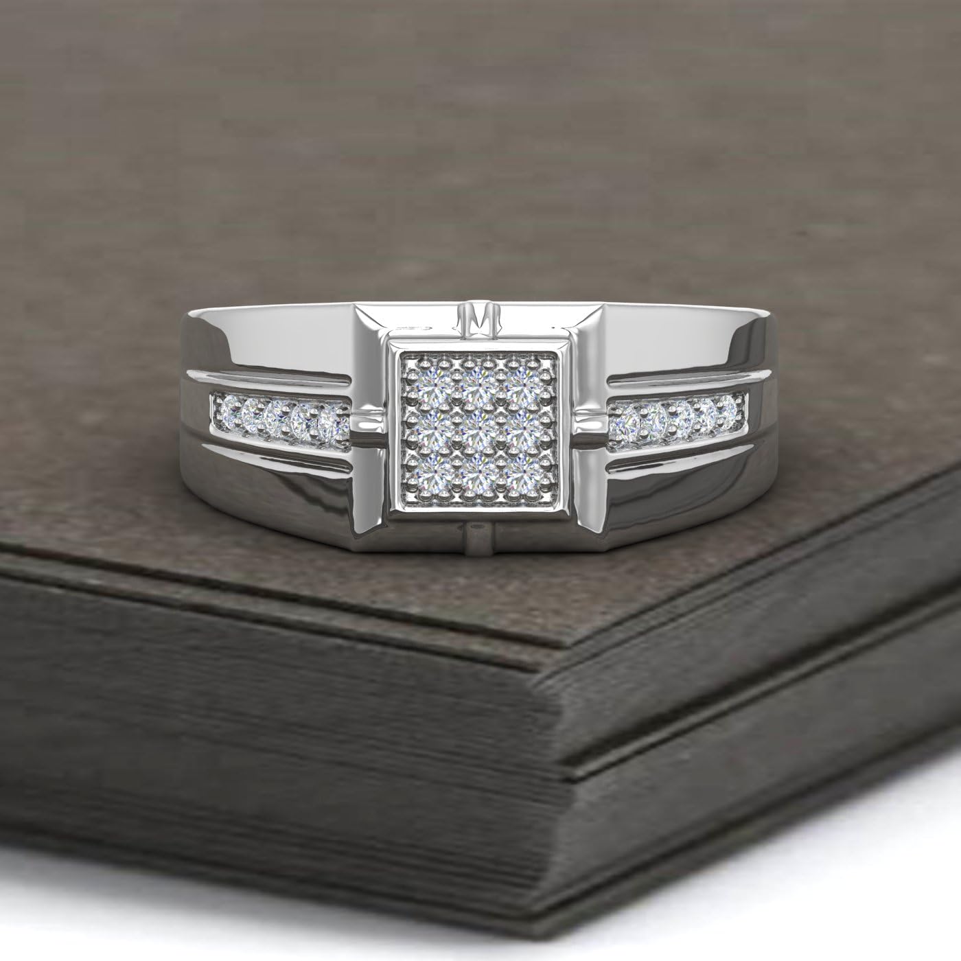 1/4 Carat Men Diamond Wedding Band Ring in 10K Gold: White Gold 4.75