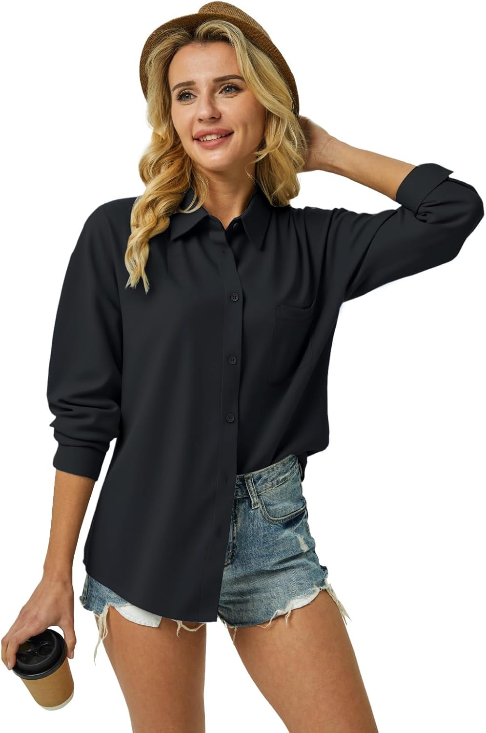 Womens Button Down Shirt Dress Shirts Long Sleeve Blouses Stretchy Business Casual Tops Work with Pockets - Image 4