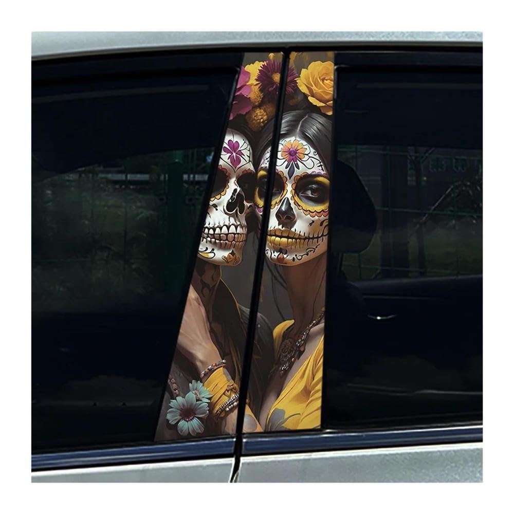 Body Parts 2pcs Skeleton Sugar Skull Lovers Couple CP Car B Pillar Waterproof Sticker Auto Center Column Decals(G)