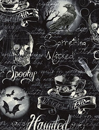 Timeless Treasures 'Wicked' Halloween Motifs on Black Cotton Fabric - 1yd 31