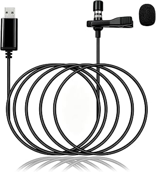 USB Computer Microphone External Lavalier Lapel Clip on Mic 6.6FT