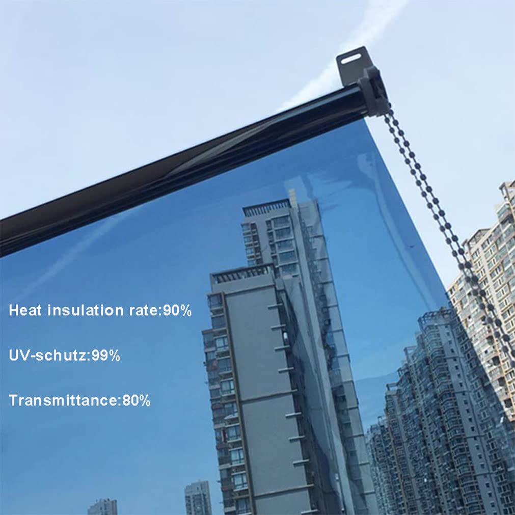 Fensterrollo Rollo einstellbar Wand-und Deckenmontag Klemmrollo Fensterrollo für Fenster & Tür Sonnenschutzrollos Spiegelfolie Fensterfolie (95 x 200cm,Blue)