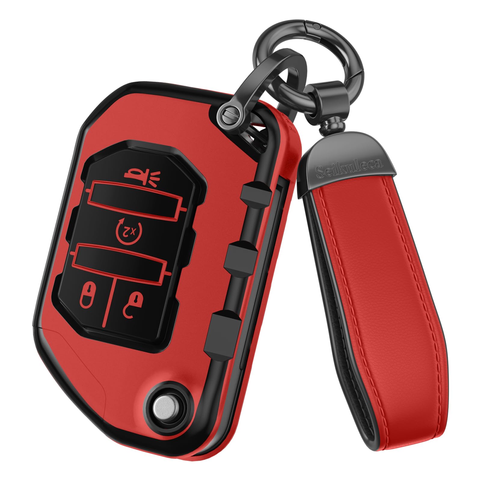 Seikuleca For Jeep Key Fob Cover Accessories- Matte TPU Key Fob Cover with Leather Keychain for Jeep Wrangler JL JLU Rubicon Gladiator Sahara.