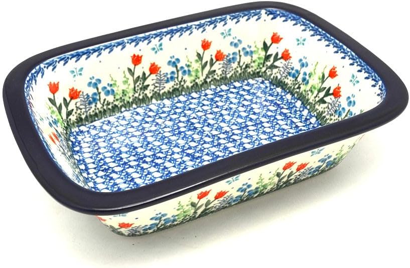 Polish Pottery Baker - Rectangular with Grip Lip - Tulip Horizon