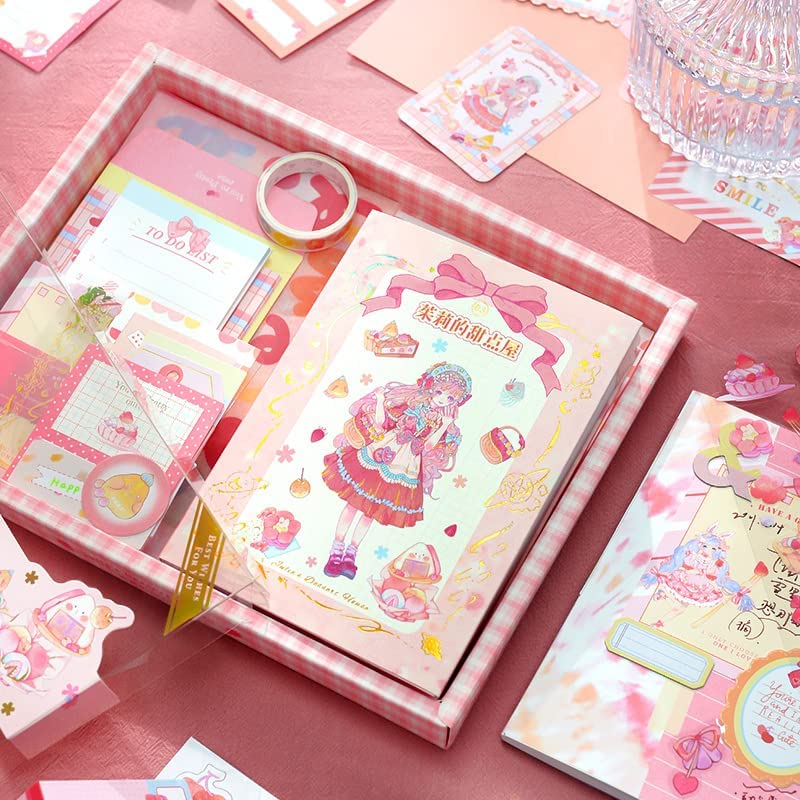 Image of Retailio 348 Pcs Scrapbook Kit Vintage Aesthetic Scrapbook Kit for Bullet Junk Journal Stationery A6 Grid Notebook, DIY Journaling Supplies, Birthday Craft Gift (Girl's Love Planet - Pink)
