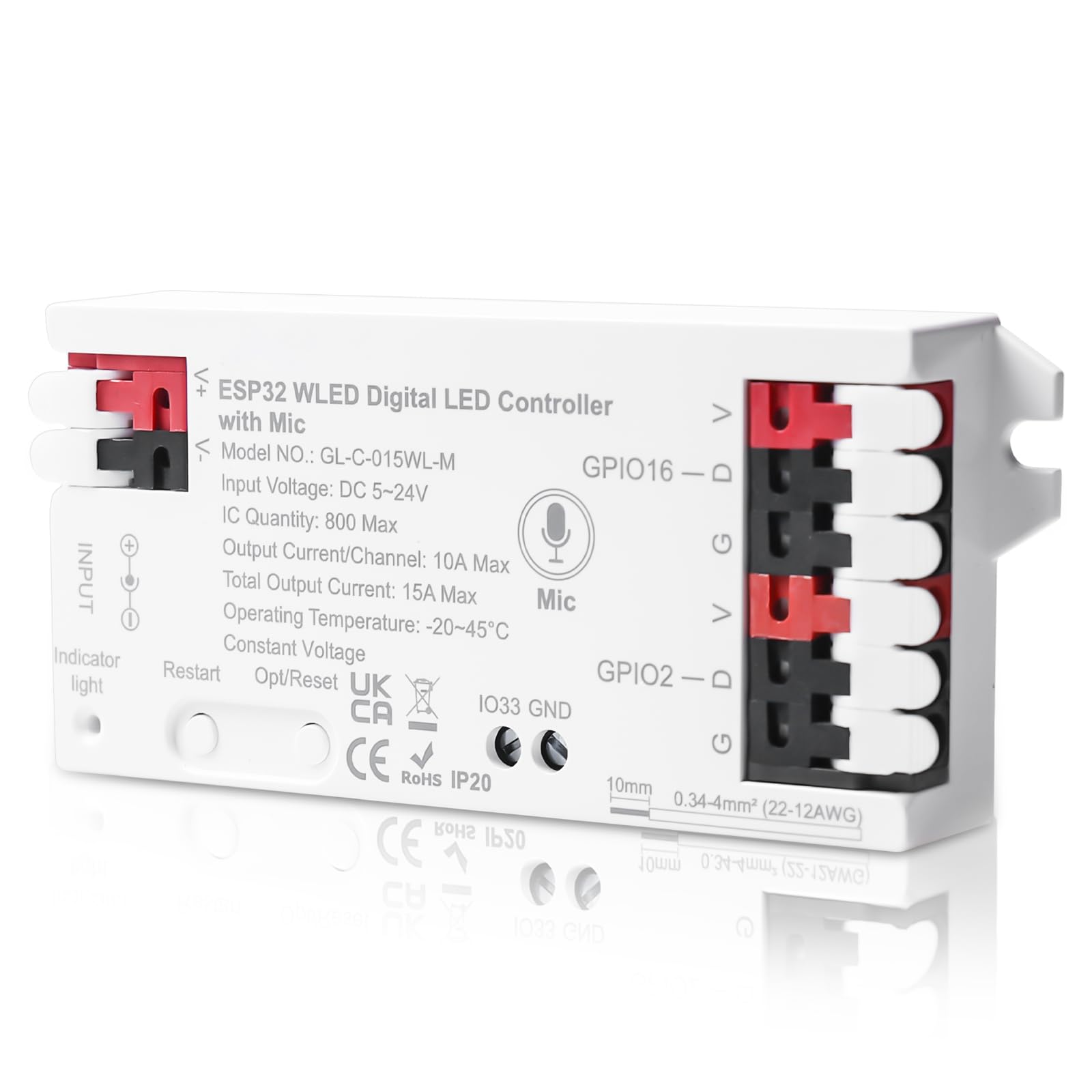 ESP32 WLED, controller digitale indirizzabile, controller WLED con microfono per NeoPixel (WS2812B, WS2811, SK6812), DC5-24V, perfetto per RGB e RGBW Digital Lights