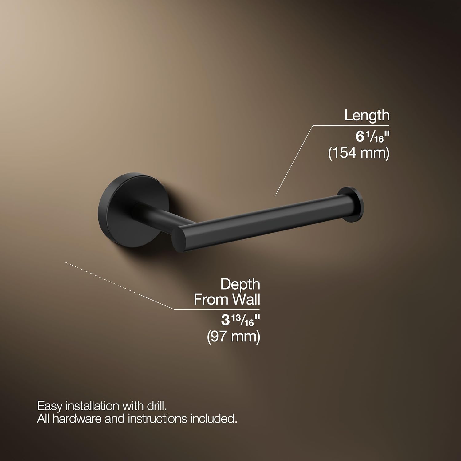 KOHLER K-27292-BL Elate Toilet Paper Holder, Minimalist Design, Premium Durable Metal, Corrosion Resistant, Matte Black