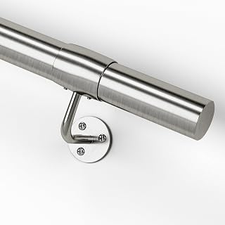 14 Ft Industrial Metal Stairs Handrail Kit, Sturdy Wall Mount 304 Stainless Steel Hand Rail, Indoor Outdoor Stair Railing Wood Concrete Brick Wall,1.65 in Round Pipe Grab Bar, Silver