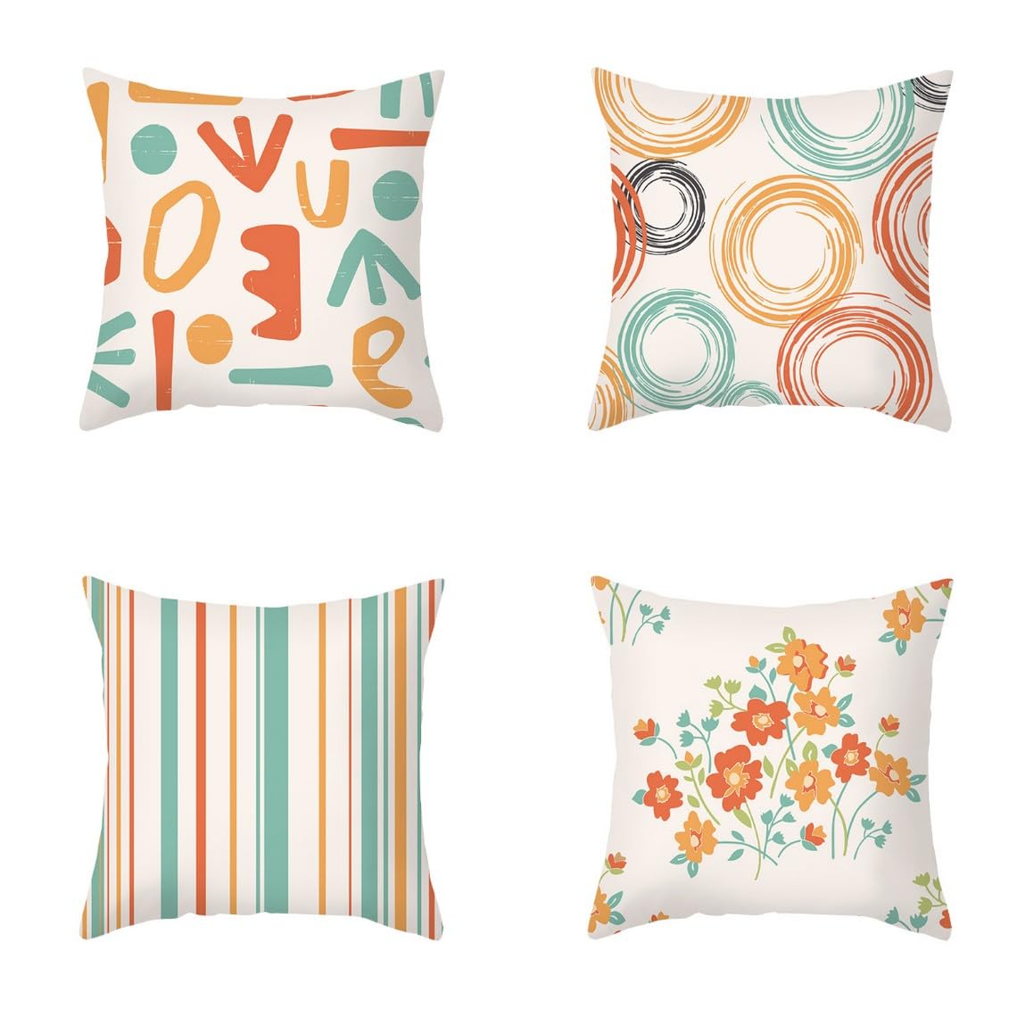 Chenlane Silk Pillow Cover Nature Camper Table Seat Cushion Covers Zipper Floral Geometry, Queen Size Zippered Couch Pillows Sets Exquisite Prints 45x45 cm, 4Pcs