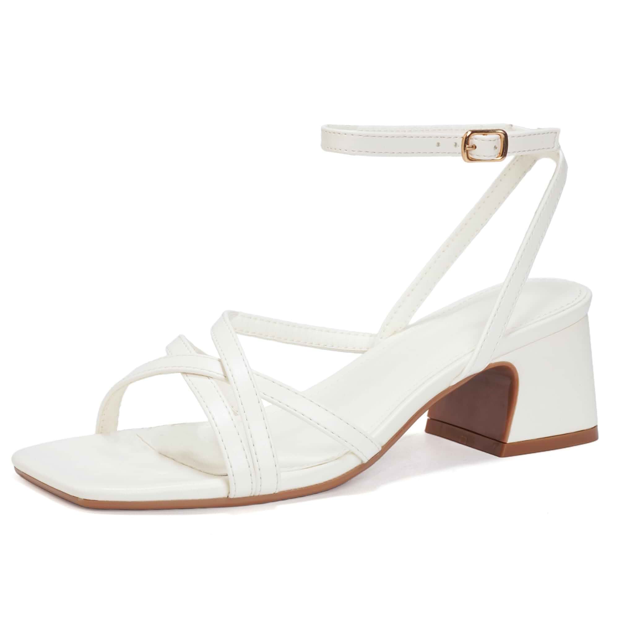 YULVSHOE Women's Chunky Heels Square Open Toe Low Block Heeled Dress Ankle Strap Pumps Wedding Sandals