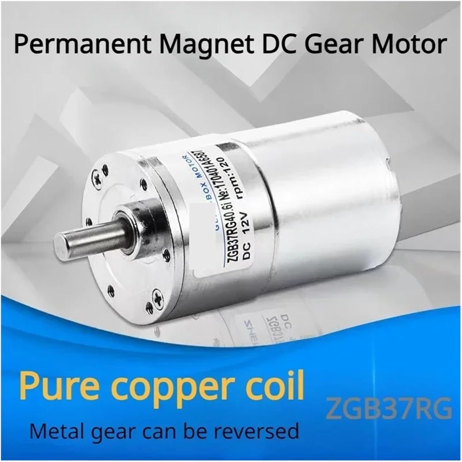 ZGB37RG DC Motor 12V 24V DC Gear Motor 2.5RPM/5RPM/10RPM/50RPM/100RPM/150RPM/200RPM/300RPM/550RPM/1000RPM Central Shaft Output(285RPM_24V)