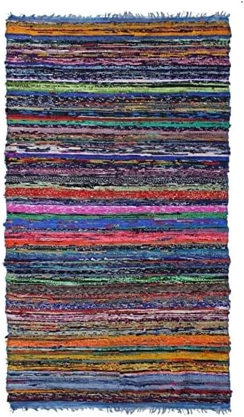 Ekakshx Multi Color Chindi Rag Rug 4X6' | Hand Woven Rug & Reversible Runner Rug | Recycled Cotton Colorful Chindi Rug for Living Room Kitchen | Rustic Rug | Runner Rugs (4 * 6 Feet, Blue Color)