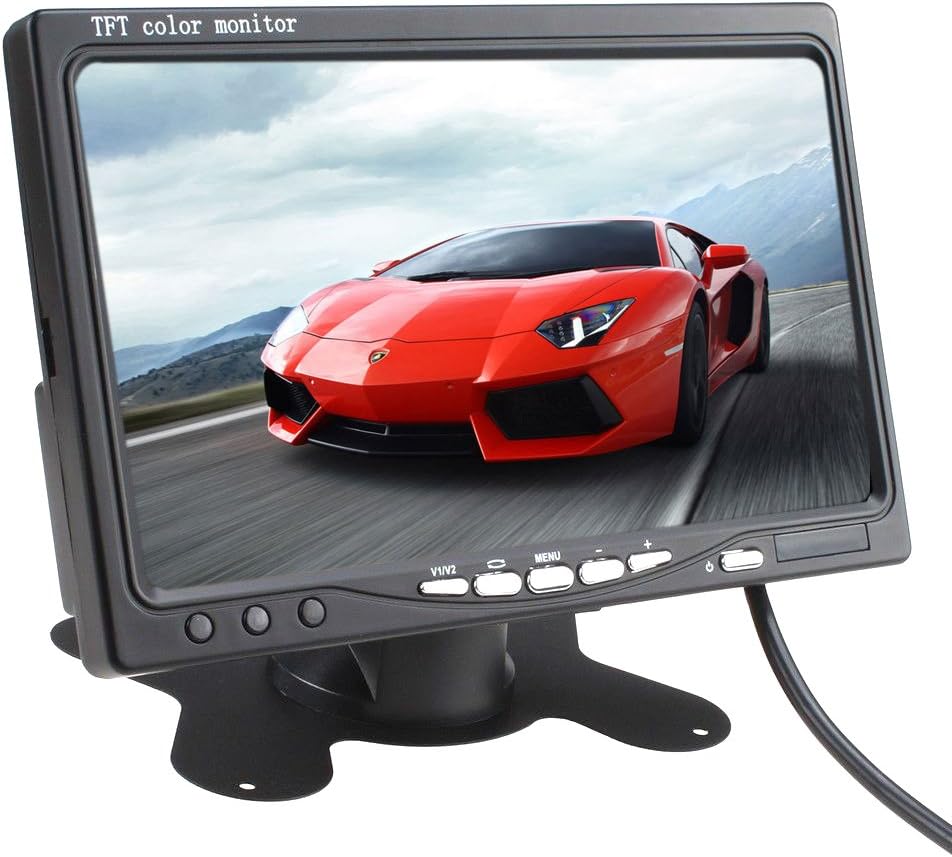 7 Inch Tft-LCD Car Monitor 2 Video Input Car Rearview Headrest Monitor DVD VCR Monitor with Remote and Stand & Support Rotating The Screen 800 * 480rgb 8pin Connect