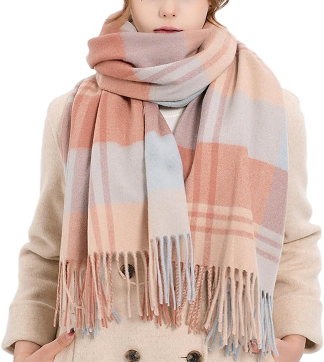 Womens Wool Scarf (Baby Alpaca) Large Soft Warm plaid shawls Wraps for Winter Mens Scarves Gifts