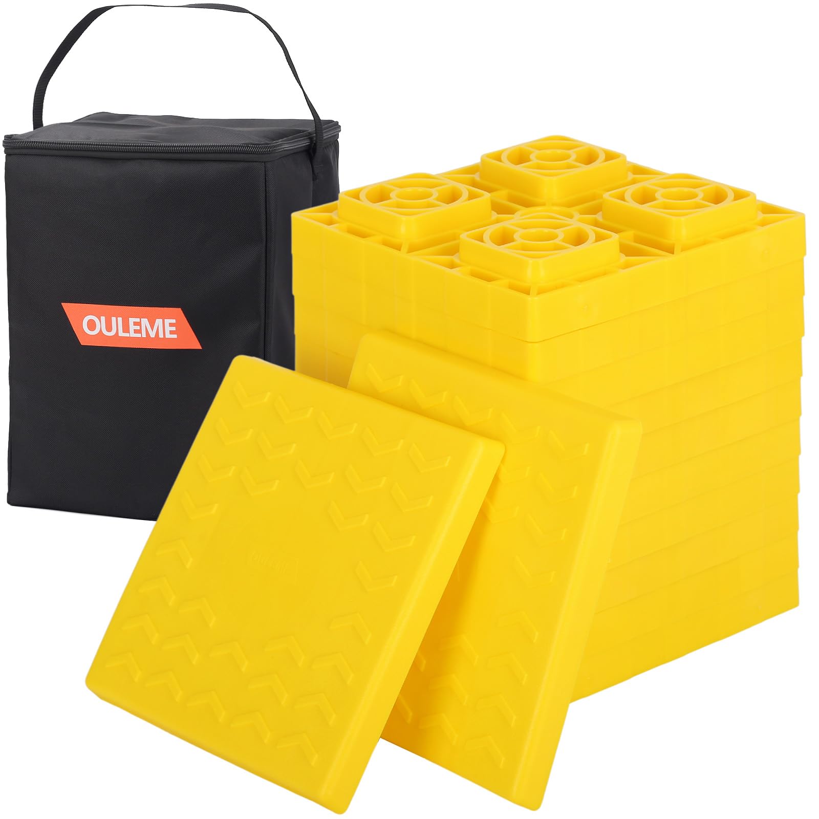 OULEME 12 Pack RV Leveling Blocks, Stackable Jack Blocks, Interlocking Leveling Pads with Carrying Bag, for Camper Travel Trailer 12 Pack Yellow