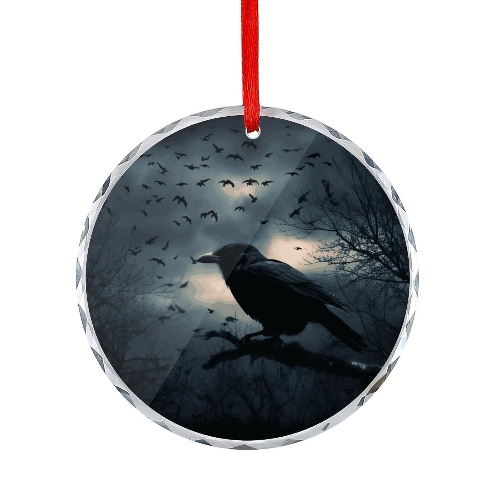 Btcowzrv Style Night Crow Round Ornament Hanging Pendant Decor