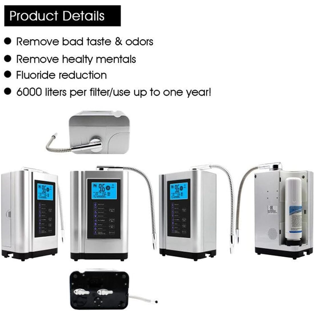 Ionizzatore Acqua Alcalina, Purificatore Macchina Generatore Di Idrogeno, Filtro per Acqua Potabile Acida Alcalina Domestica Lcd 3,8 Pollici, 8000 Litri per Filtro, Voce Intelligente