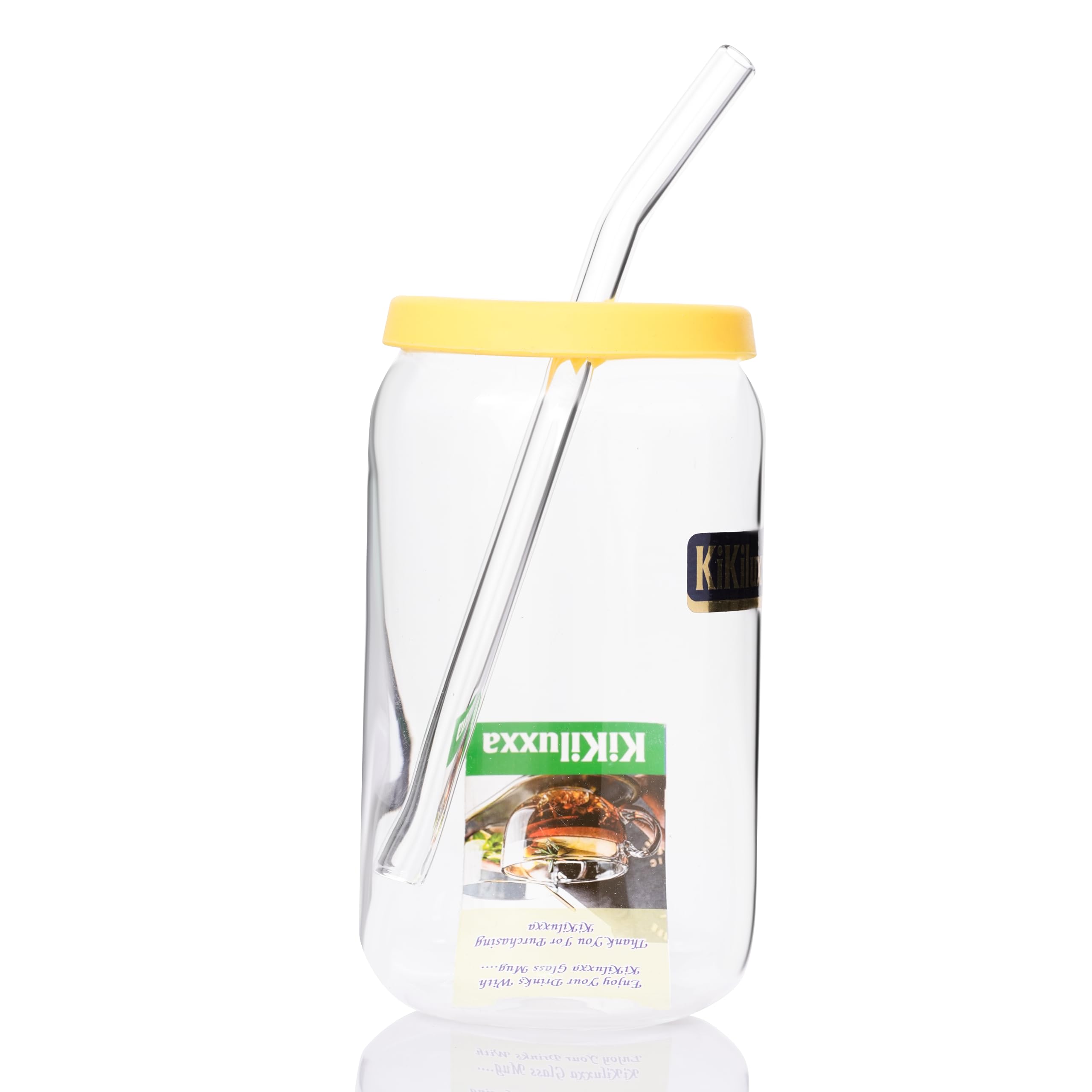 KiKiluxxa Round Spring Looked Glass Cola Mug Can Sipper With Lid&Straw-400Ml-Pack Of 1- Juice Glass Tumbler With Straw (Tvilotex Can 1) transparent