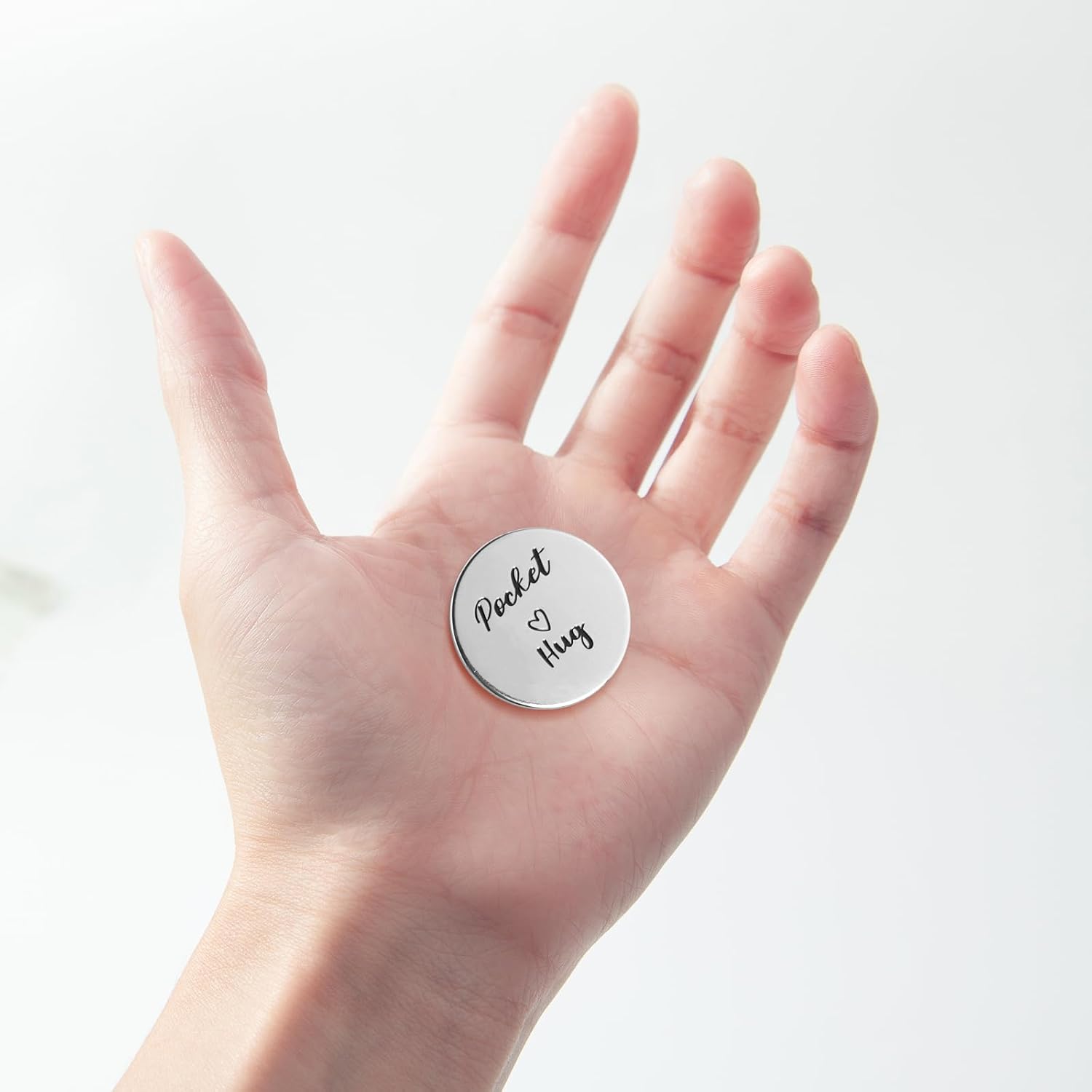 Pocket Hug Token - Inspirational Cheer-Me-Up Gifts, Heartwarming Presents for Encouragement, Preschool Graduations, and Motivation in Friends and Family (Silver)