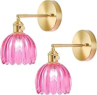 Vista 44 de Juego de 2 apliques de pared enchufables, apliques de pared vintage con pantalla de cristal transparente de tulipán, aplique de pared