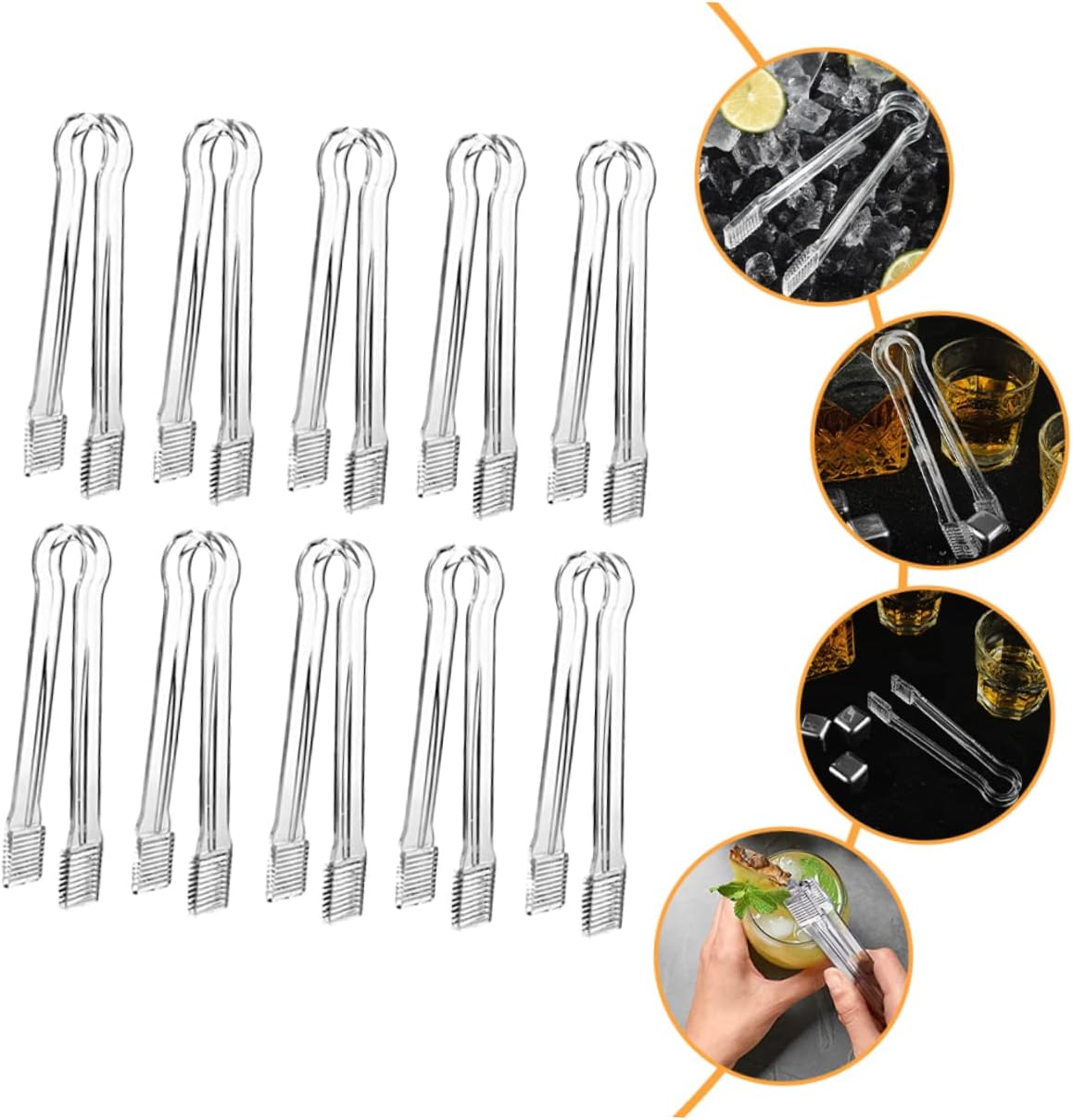 Zerodeko 10pcs Acrylic Ice Cube Tongs Multi-functional Food Clips for Ice Sugar Cubes and Snacks for Parties Bars and Everyday Use
