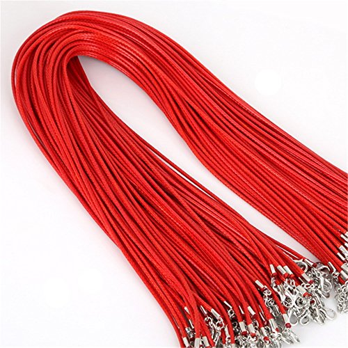 30 Pcs/lot 2mm Faux Handmade Leather String Cord Braided Rope Necklaces & Pendant Chain Charms with Lobster Clasp DIY Findings (Red)