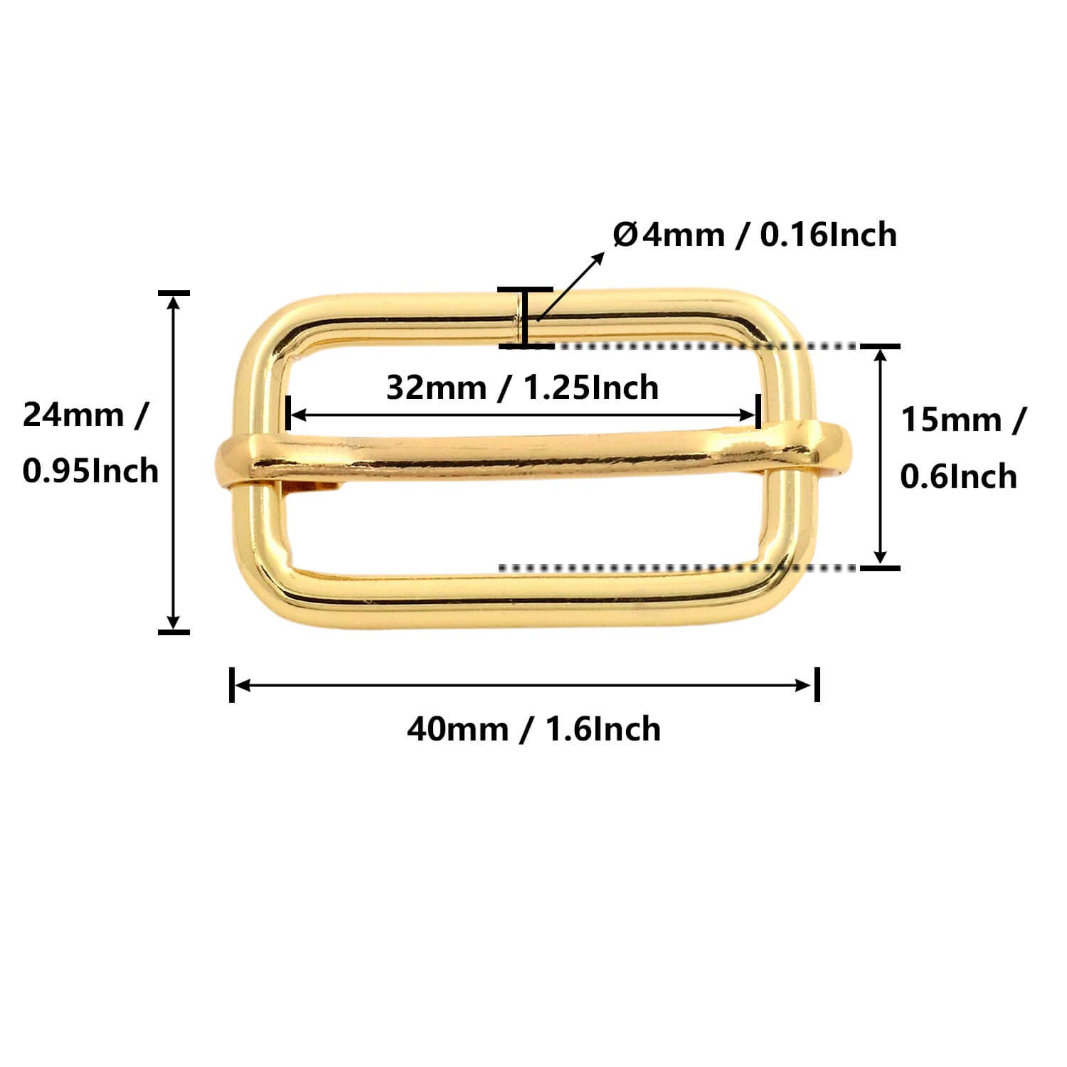 BIKICOCO Metal Slide Adjuster Buckle Tri-Glides with Movable Center Bar, for Straps 1-1/4 x 5/8 Inch, Gold, Pack of 20 - Image 2