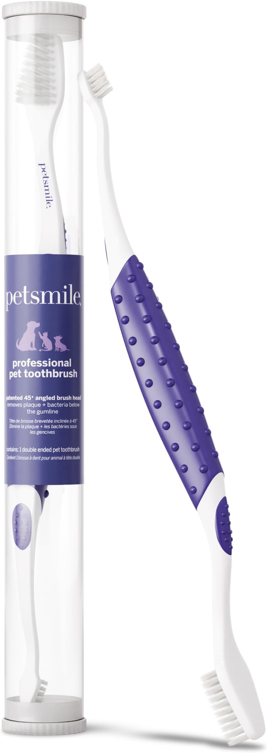 Professional Pet Toothbrush, Patented 45° Cats + Dogs | Patented 45° Angled Brush Head, Soft Bristles, Reaches Below Gumline, Small + Large Pets, Vet-Recommended, Ergonomic Handle