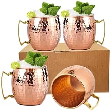 BOLD & DIVINE Moscow Mule Copper Mugs - Set of 4-100% HANDCRAFTED - Food Safe Pure Solid Copper Mugs with Gold & Brass Handle - 16 oz Christmas Gift Set | Perfect for Bars, Parties & Gifts
