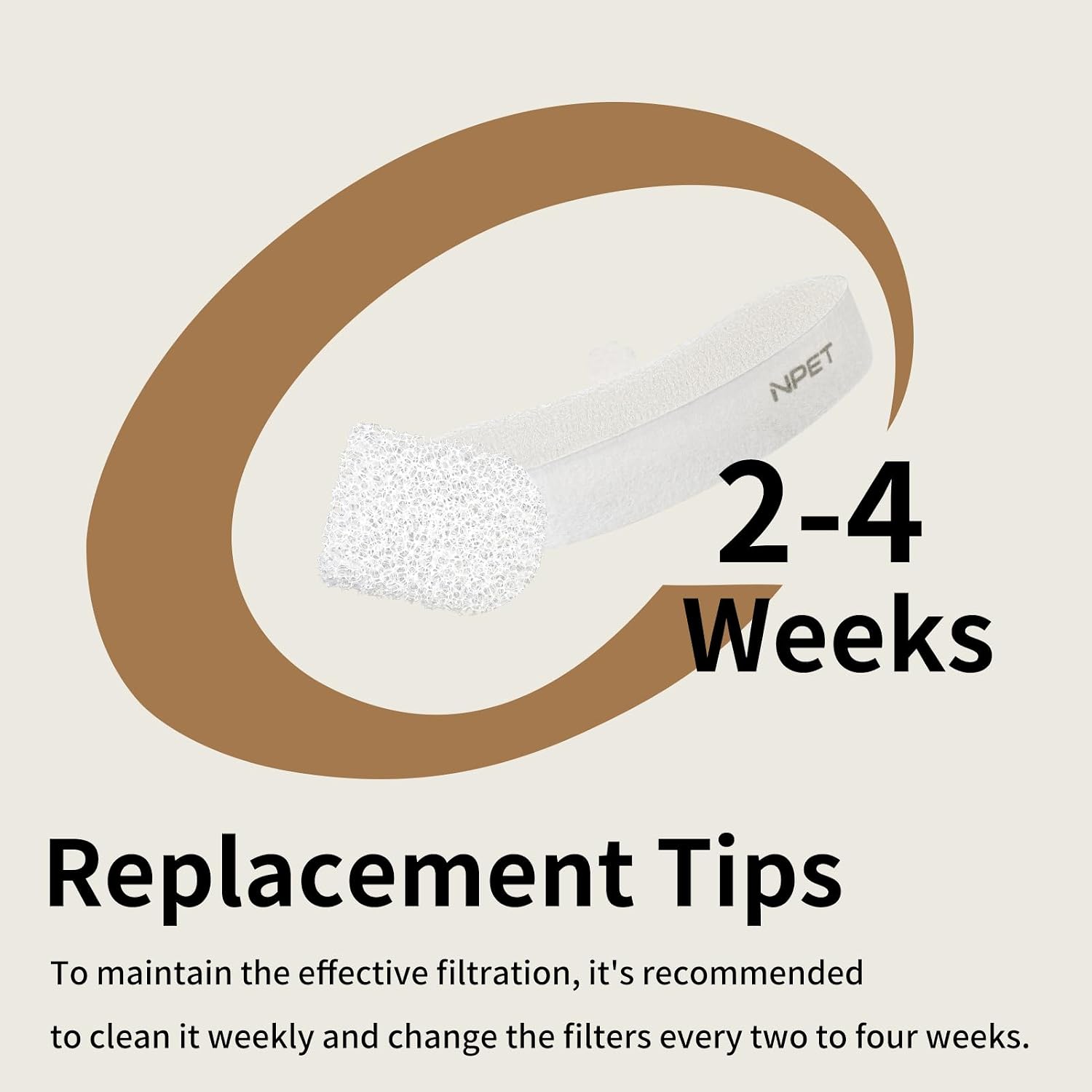 Graphic indicating filter replacement every 2-4 weeks.
